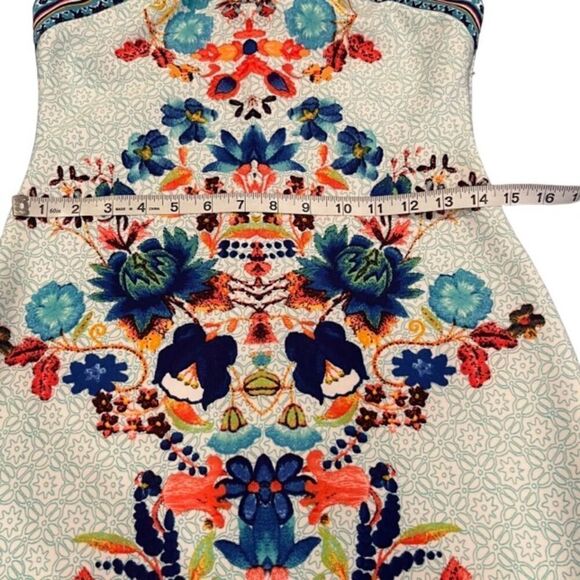 Bisou Bisou Blue Floral Print Dress Adjustable Halter Strap Top Zip Back Size 4 - Picture 11 of 12